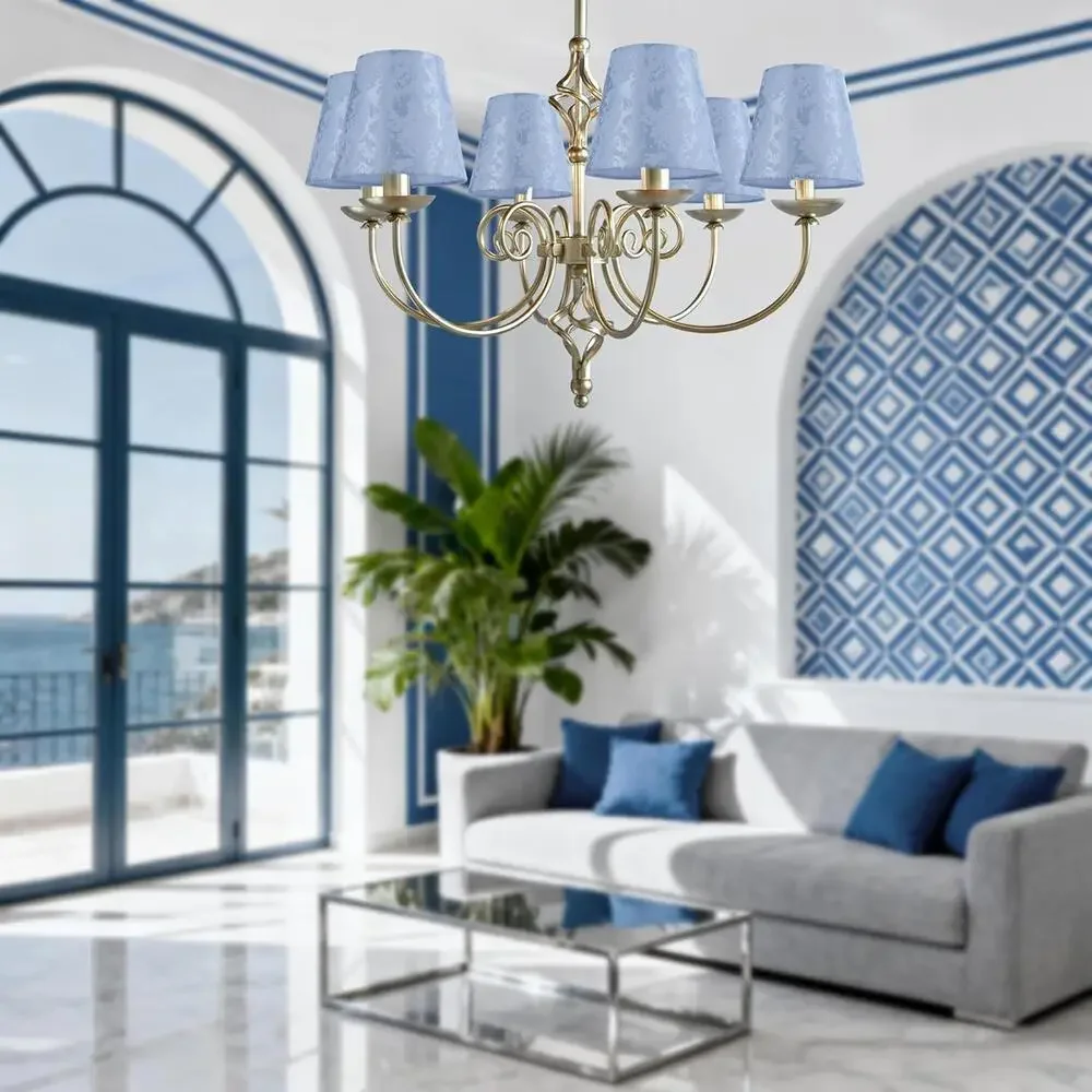 Set of 6 Pastel Blue Linen Clip-On Chandelier Lamp Shades Lamp Candle Chandelier